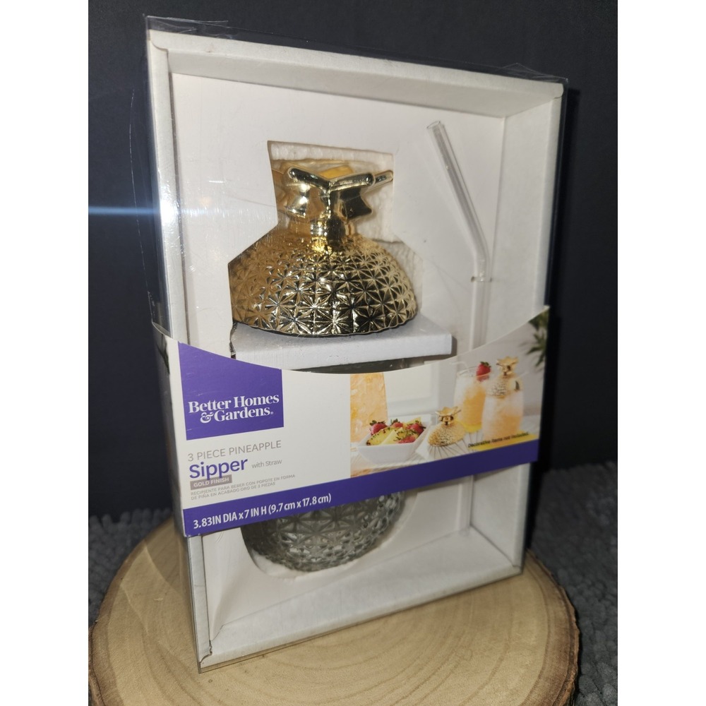 NEW~ Better Homes &‎ Gardens 20 Ounces Pineapple Sipper Glass Aloha Cocktail - Picture 2 of 10